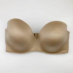 Cacique Strapless Bra Beige Underwire Non-Slip Size 38F